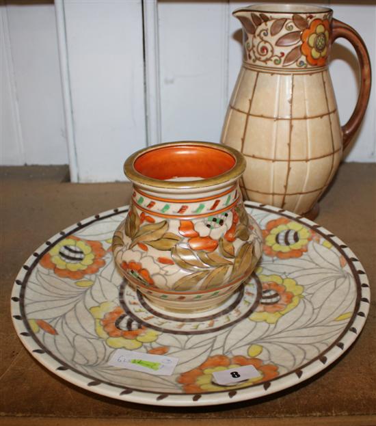 Charlotte Rhead jug, plate and vase